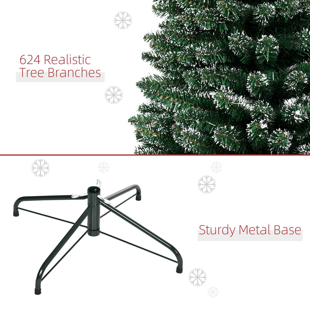 HOMCOM 7.5FT Artificial Christmas Tree Snow Dipped Xmas Pencil Tree Holiday Home Indoor Decoration with Foldable Black Stand, Green | Aosom UK