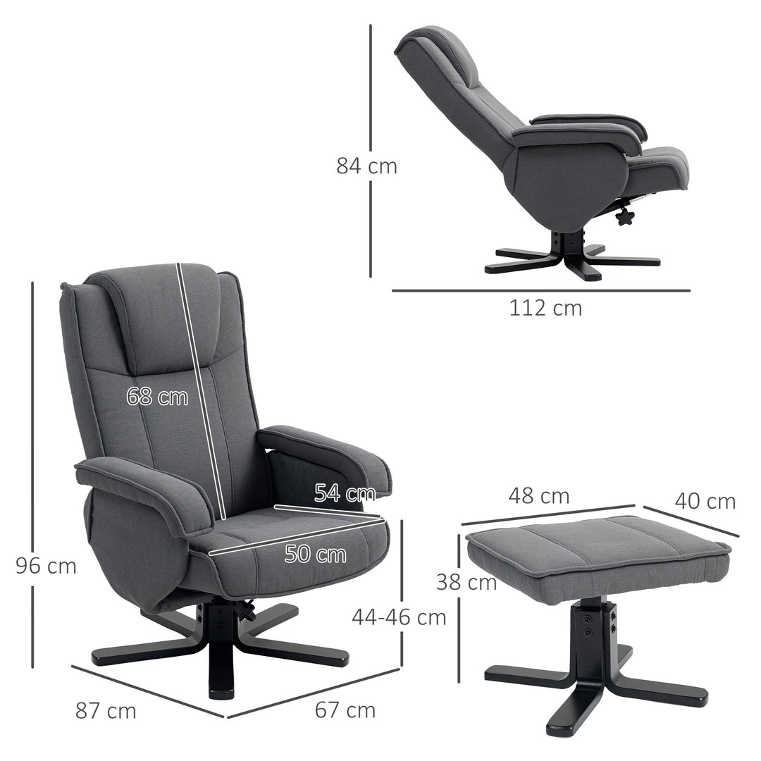 Rocker Swivel Recliner Chair with Footstool - Charcoal Grey Velvet