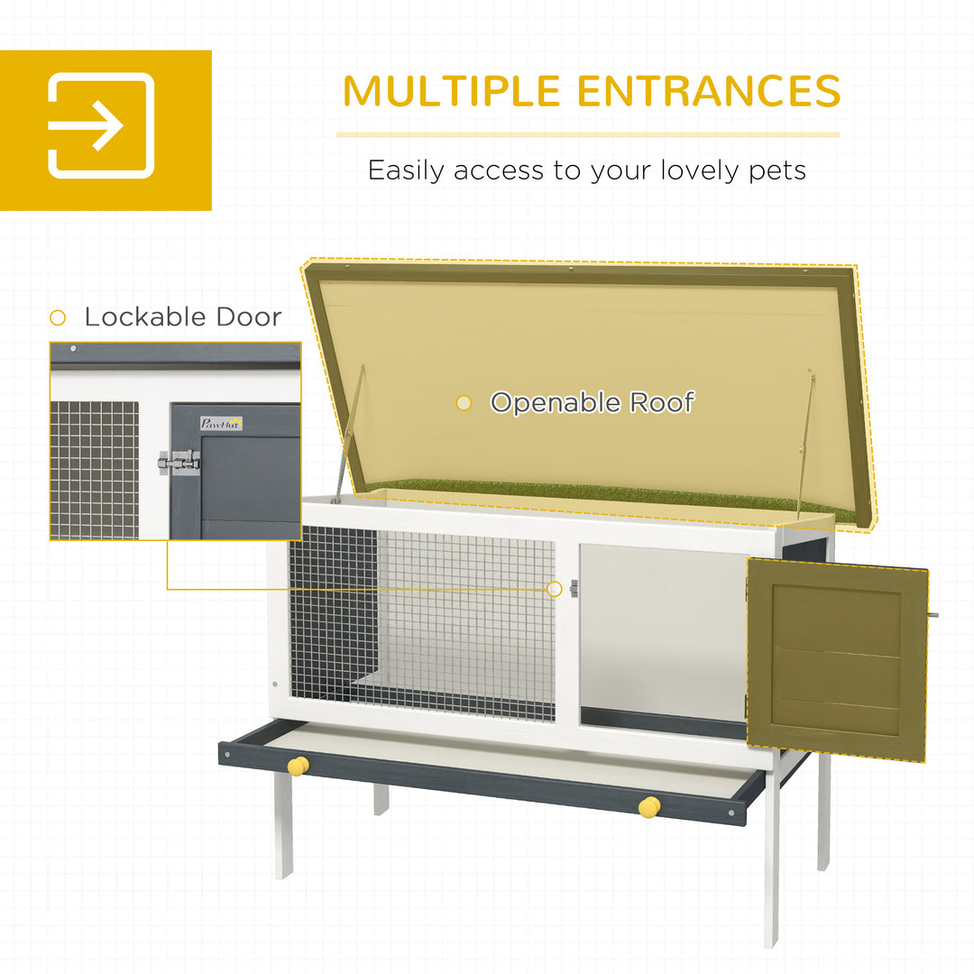 PawHut Wooden Pet House Rabbit Hutch Bunny Cage Small Animal Habitat w/ Dropping Tray Lockable Door Openable Water-resistant Roof, Black | Aosom UK