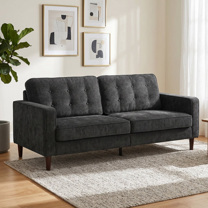 3 Seater Sofa Button Tufted Upholstered Couch with Wood Legs for Livin