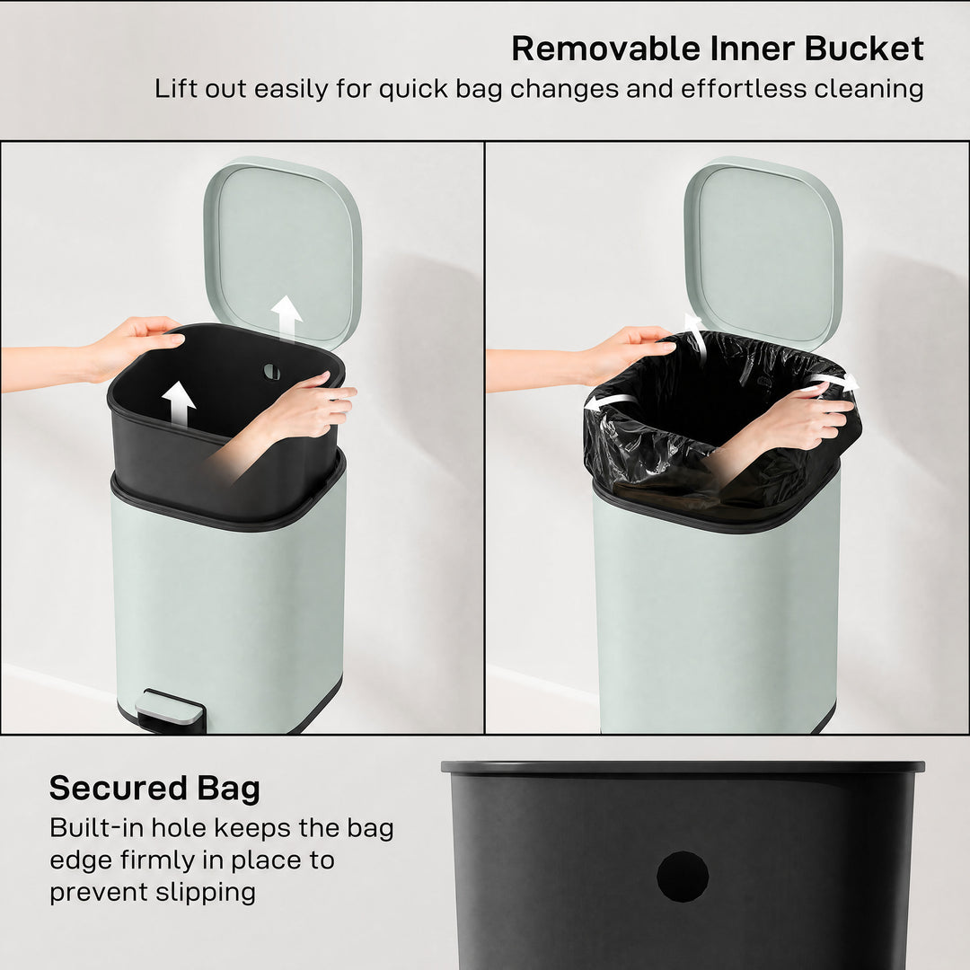 30L Kitchen Bin, Compact Pedal Bin with Soft-Close and Stay-Open Lid, 