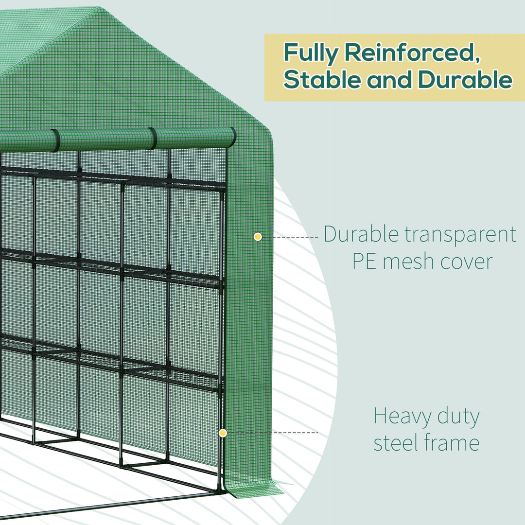 MCL Walk-in Greenhouse with 4 Tier 24 Shelves, Portable Grow House with Roll-up Zipped Door, 244 x 180 x 210cm, Green