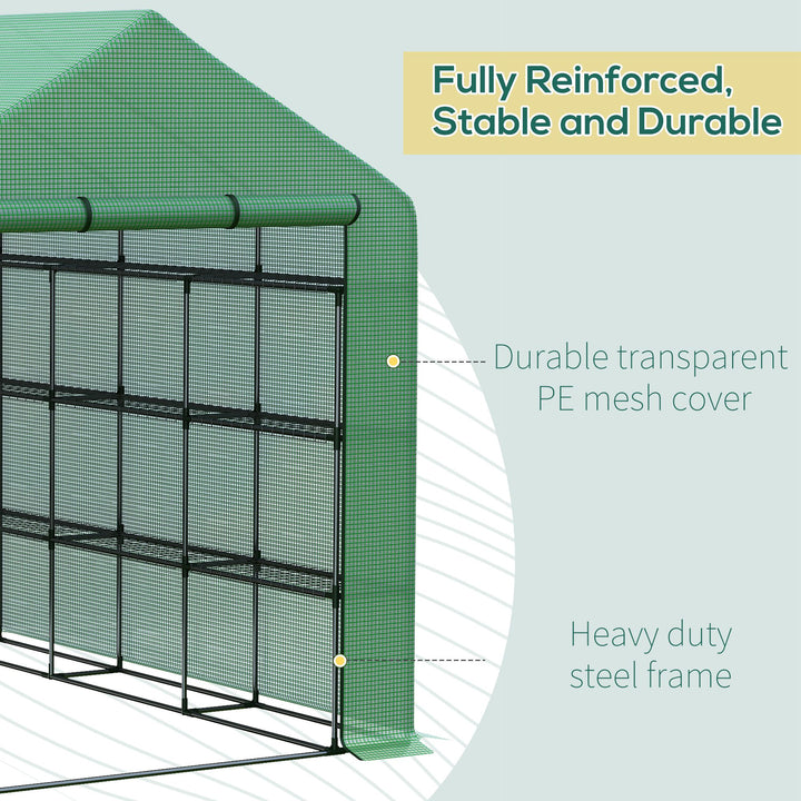 Walk-in Greenhouse with 4 Tier 24 Shelves, Portable Grow House with Roll-up Zipped Door, 244 x 180 x 210cm, Green