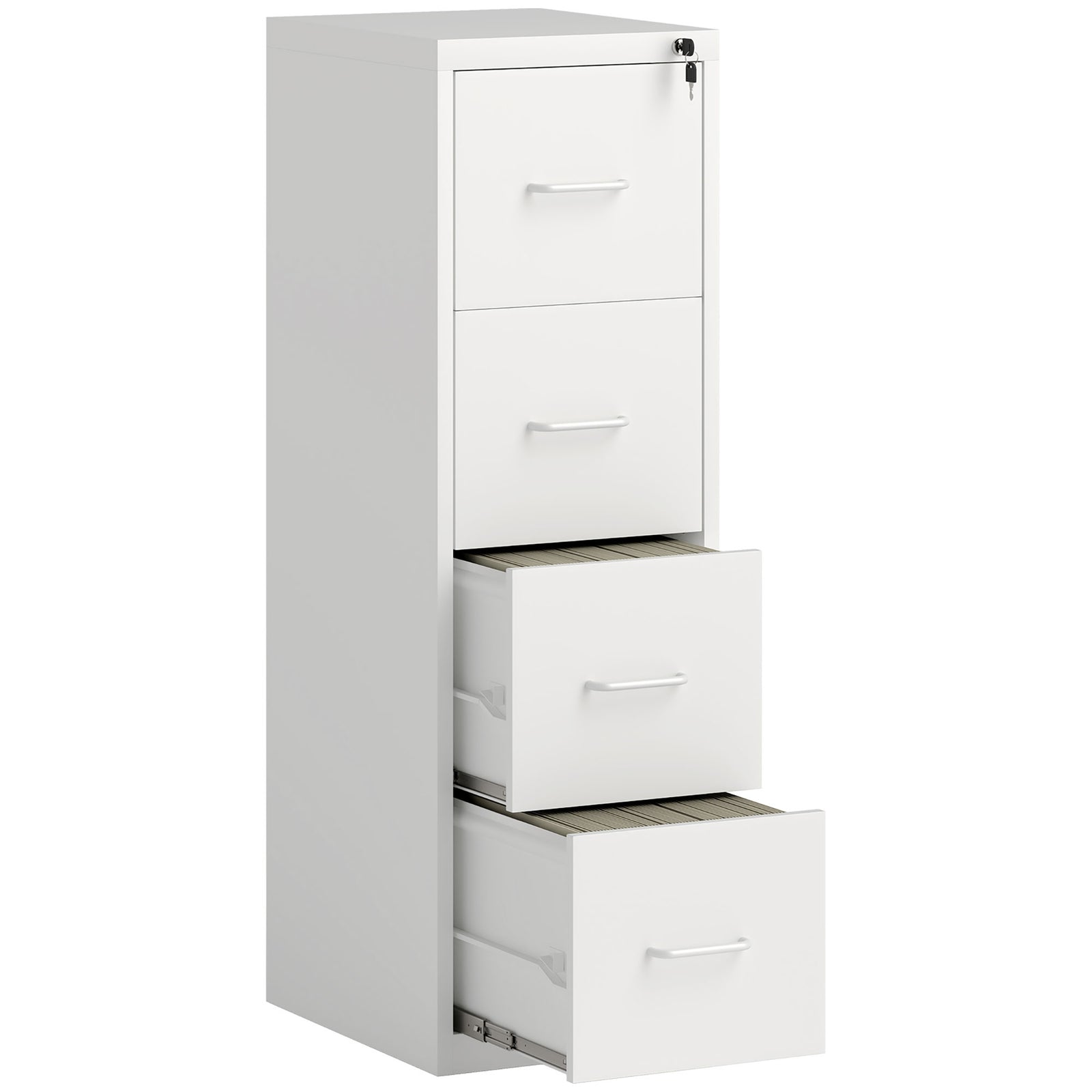 Four-Drawer Modern Steel Filing Cabinet - White