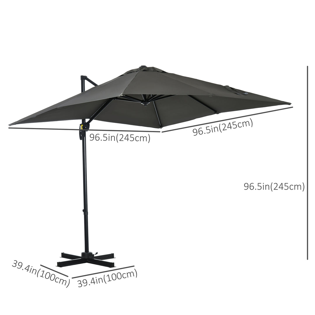 2.5 x 2.5m Patio Offset Parasol Umbrella Cantilever Hanging Aluminium Sun Shade Canopy Shelter 360° Rotation with Crank Handle and Cross Base, Grey