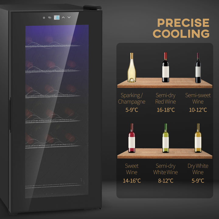 HOMCOM Freestanding Wine Fridge, 35cm Wide Undercounter Wine Cooler Fridge w/ Temperature Control, Digital Touch Screen, LED, Glass Door | Aosom UK