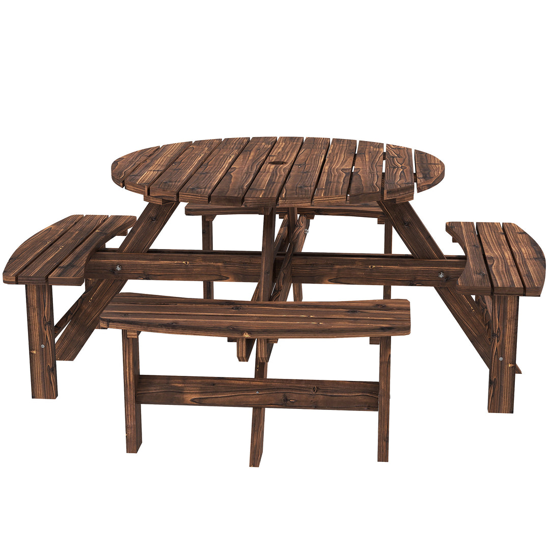 Wooden Garden Dining Set, 8 Seater Patio Furniture Set with Round Picn