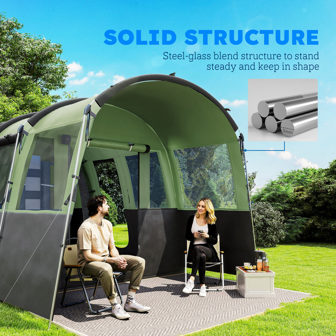 8-Person Camping Tent, Waterproof Family Tent, Tunnel Design, 4 Large Windows, Sleeping Cabins 3000mm Water Column Green