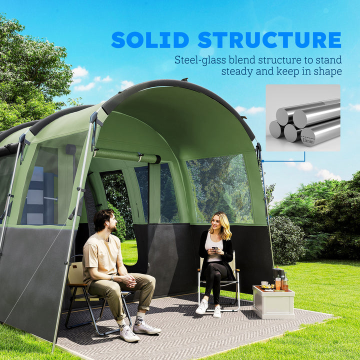 8-Person Camping Tent, Waterproof Family Tent, Tunnel Design, 4 Large Windows, Sleeping Cabins 3000mm Water Column Green