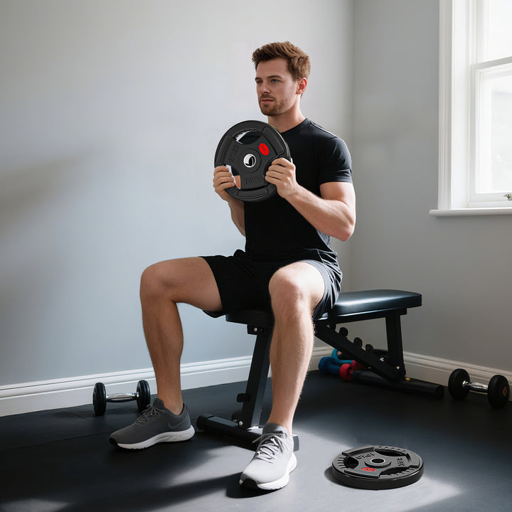 MCL Olympic Weight Plates, 2"/5cm Weight Disc Pair with Tri-Grips, 2 x 15kg Dumbbell Plates for Weightlifting and Strength Training Home Gym Fitness Workout, Black