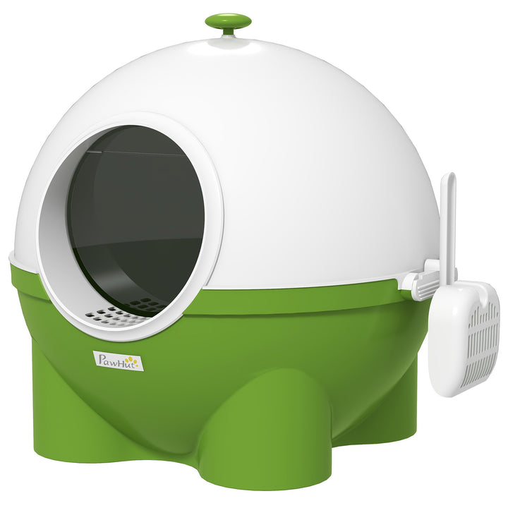 PawHut Large Cat Litter Box: Hooded Tray with Lid, Scoop & Top Handle for Easy Entry, Green | Aosom UK