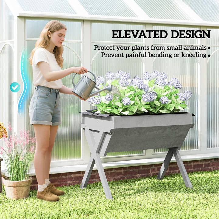 Wooden Raised Garden Bed with Bed Liner, Elevated Planter Box with Leg