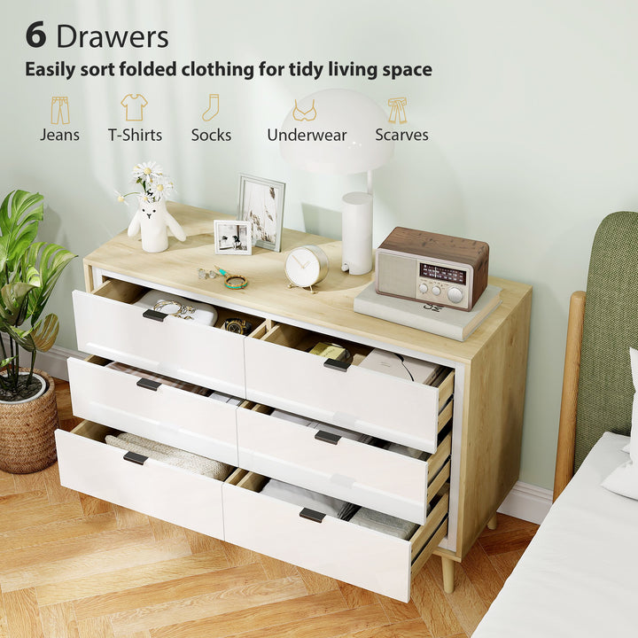 Storage Cabinet, Chest of Drawers with 6 Drawers and 5 Legs for Bedroo