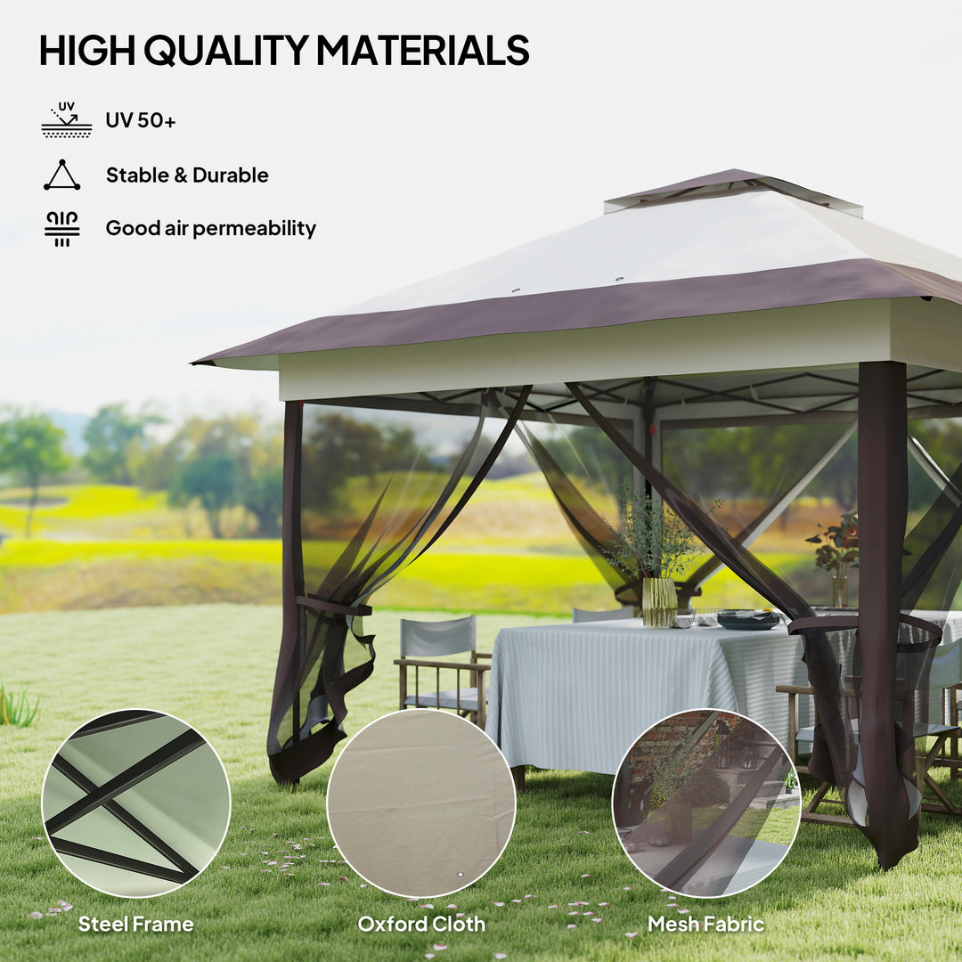 3.6 x 3.6 m Pop up Gazebo with Netting, Height Adjustable Party Tent Instant Canopy Sun Shade Shelter, Khaki
