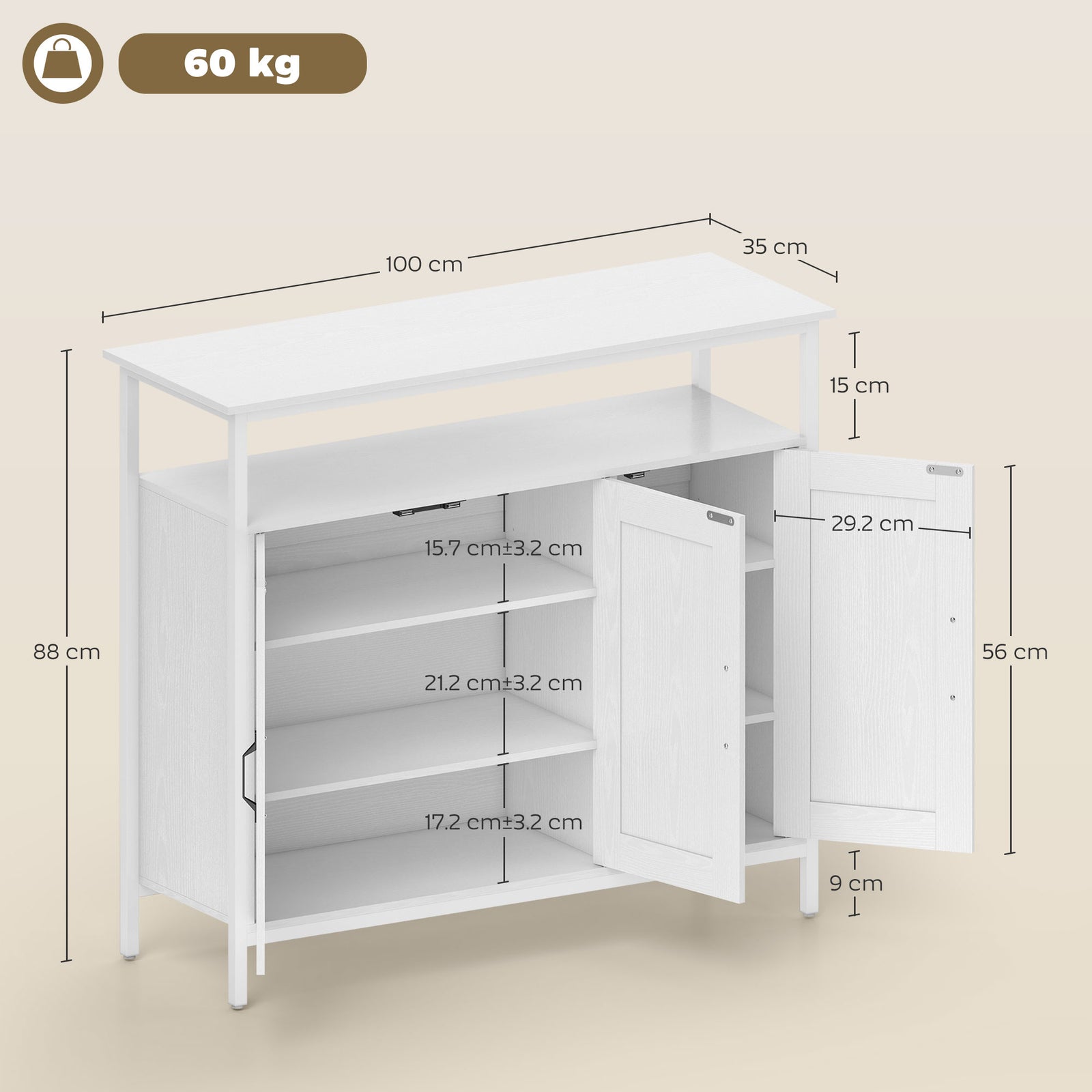Industrial Kitchen Sideboard with Open Shelf, 2 Cabinets, Adjustable S