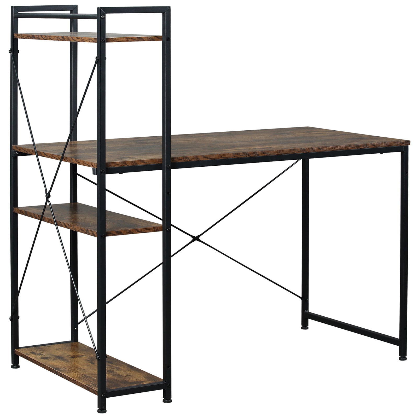 Reversible Computer Desk with Storage Shelves on Left or Right, Industrial Reversible Writing Desk for Home Office, Study, Easy Assembly, 120 x 64 x 121cm, Rustic Brown and Black