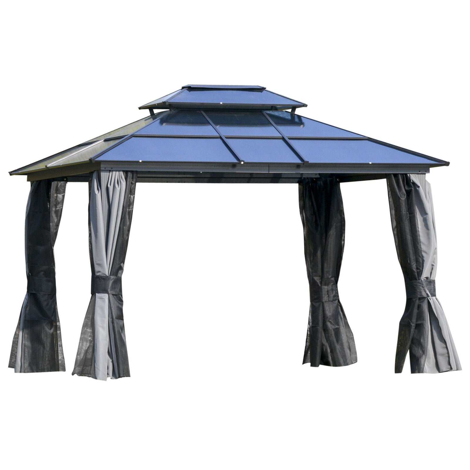 Outdoor 3.6 x 3(m) Gazebo Cabana w/ Steel Frame & Net Sidewalls for Privacy