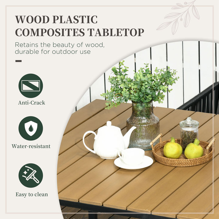 4 Seater Rattan Cube Garden Furniture Set, Rattan Dining Set with Cushions, Outdoor Dining Table and Chairs with Rectangular Wood Grain Plastic Top Table for Patio, Balcony, Black