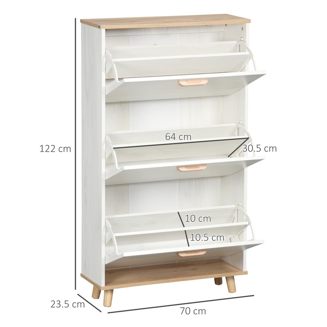 HOMCOM Slim Shoe Storage Cabinet, Narrow Shoe Organizer with 3 Flip Drawers, Adjustable Shelves, for 12 Pairs - Cream White | Aosom UK