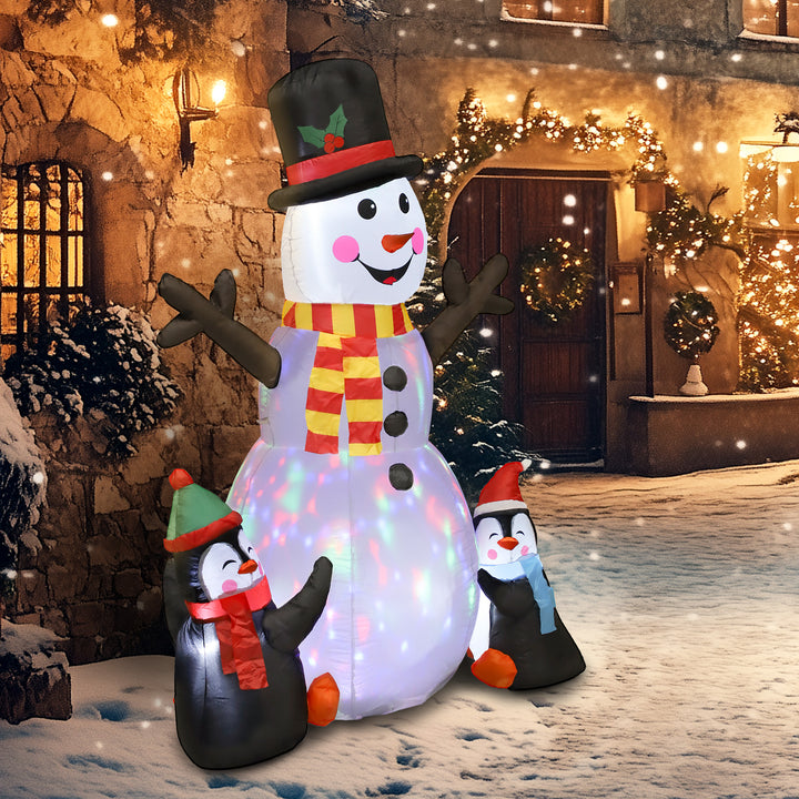 Outsunny 6FT Christmas Inflatables Snowman &amp; Penguins with Built-in LED Lights and Flashing Projector Light, Blow Up Christmas Inflatable Decoration for Indoor Outdoor Decor, Garden