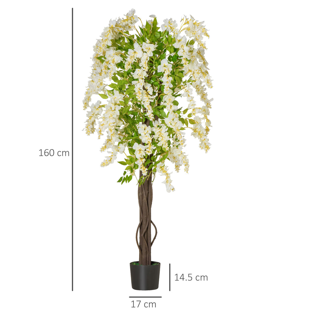 MCL Artificial Realistic White Wisteria Tree Faux Decorative Plant in Nursery Pot for Indoor Décor, 160cm
