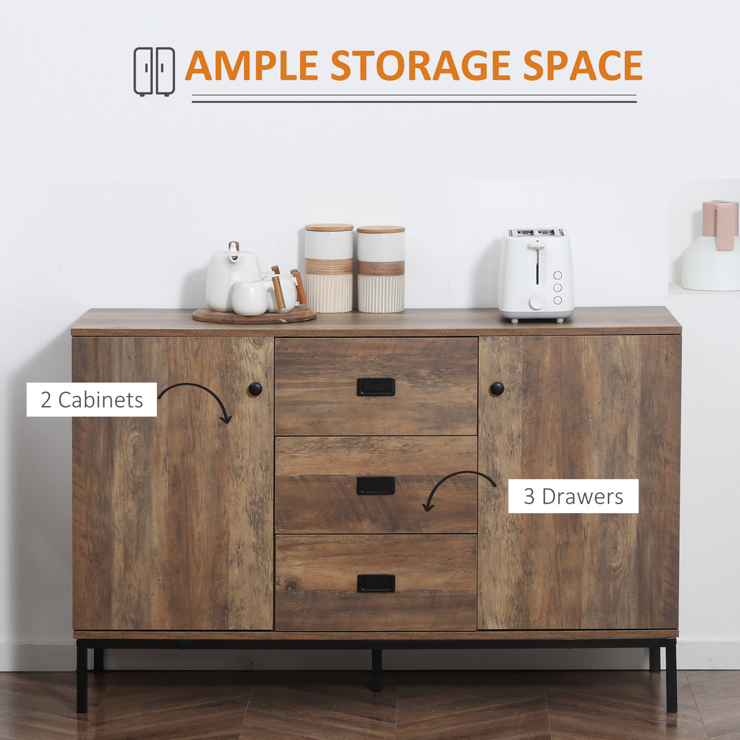 Industrial Sideboard with 3 Drawers, Storage Cabinet, Accent Cupboard with 2 Doors and Adjustable Shelves for Kitchen, Dining Room, Living Room, Distressed Brown