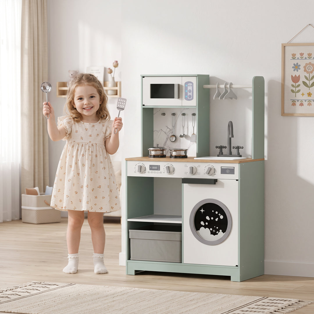 Kids Play Kitchen, Pretend Play Toy Kitchen Playset with Stove, Sink, 