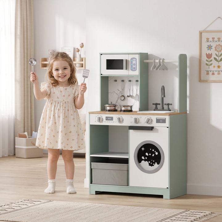 Kids Play Kitchen, Pretend Play Toy Kitchen Playset with Stove, Sink, 