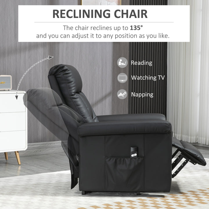 Power Lift Chair Armchair for the Elderly, PU Leather Recliner Chair with Extended Footrest, Remote Control and Side Pocket, Black