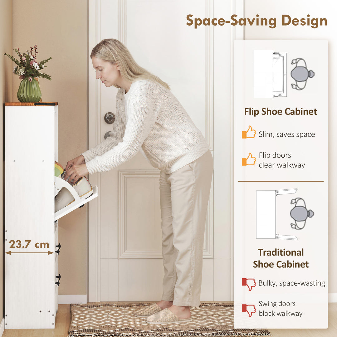 Shoe Cabinet with 2 Flip Drawers, Narrow Shoe Storage Cabinet, White