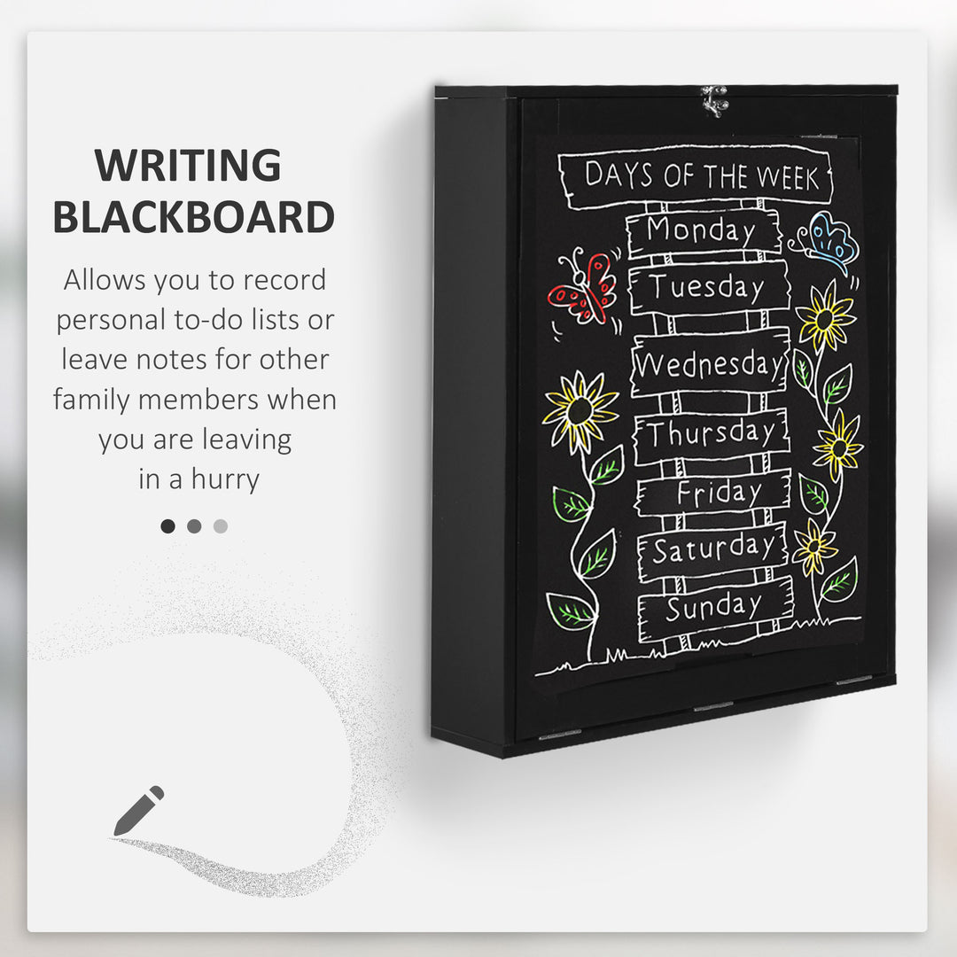 MCL Folding Wall-Mounted Drop-Leaf Table, Convertible Wall Table With Chalkboard and Storage Shelf, Multifunctional Floating Desk for Home Office, Black