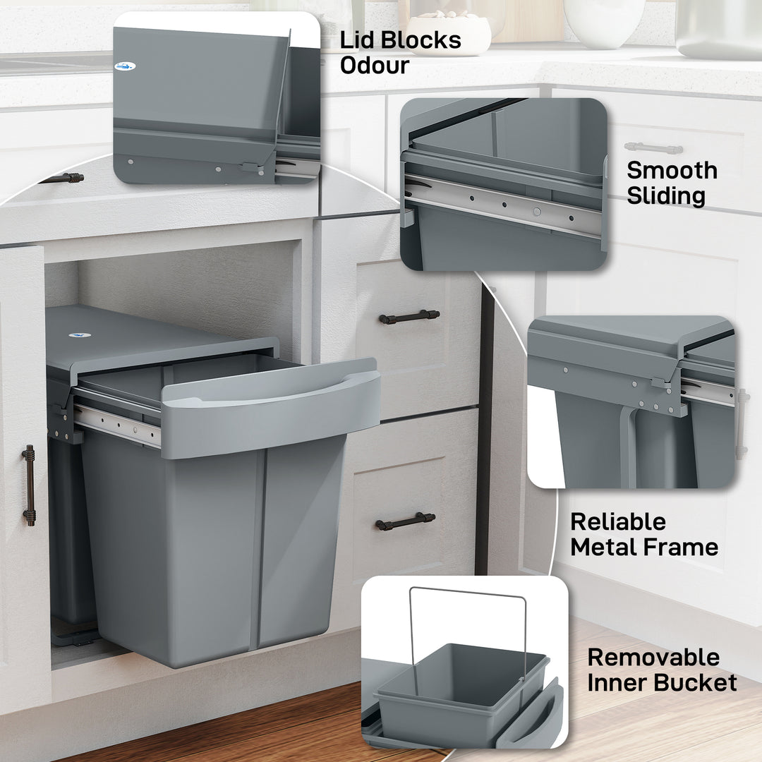 Pull Out Bin, Kitchen Under Sink Bin with 2 Removable Compartments, Sm