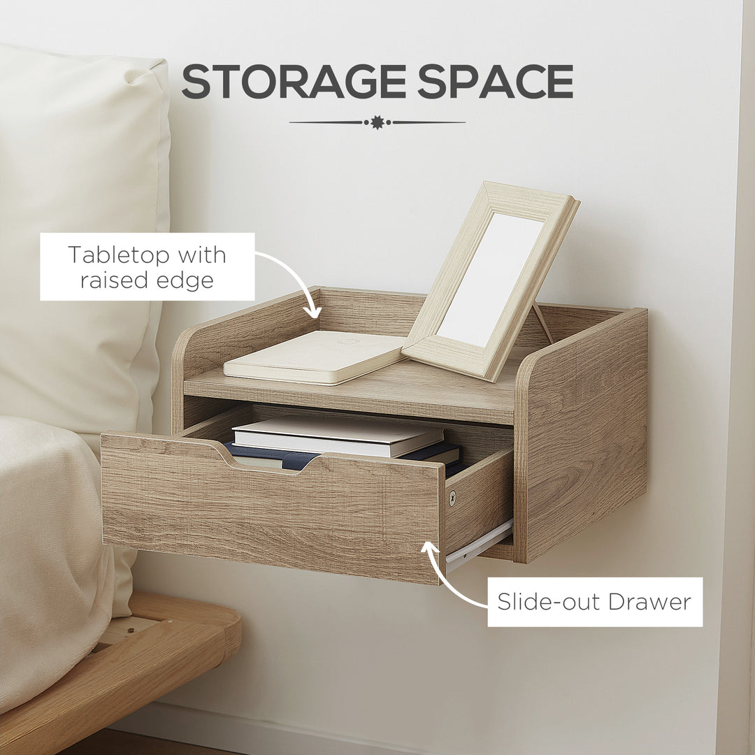 Floating Nightstand Set of 2 Wall Mounted Bedside Table with Storage Drawer for Bedroom, Natural