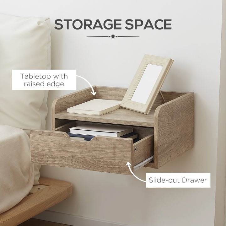Floating Nightstand Set of 2 Wall Mounted Bedside Table with Storage Drawer for Bedroom, Natural
