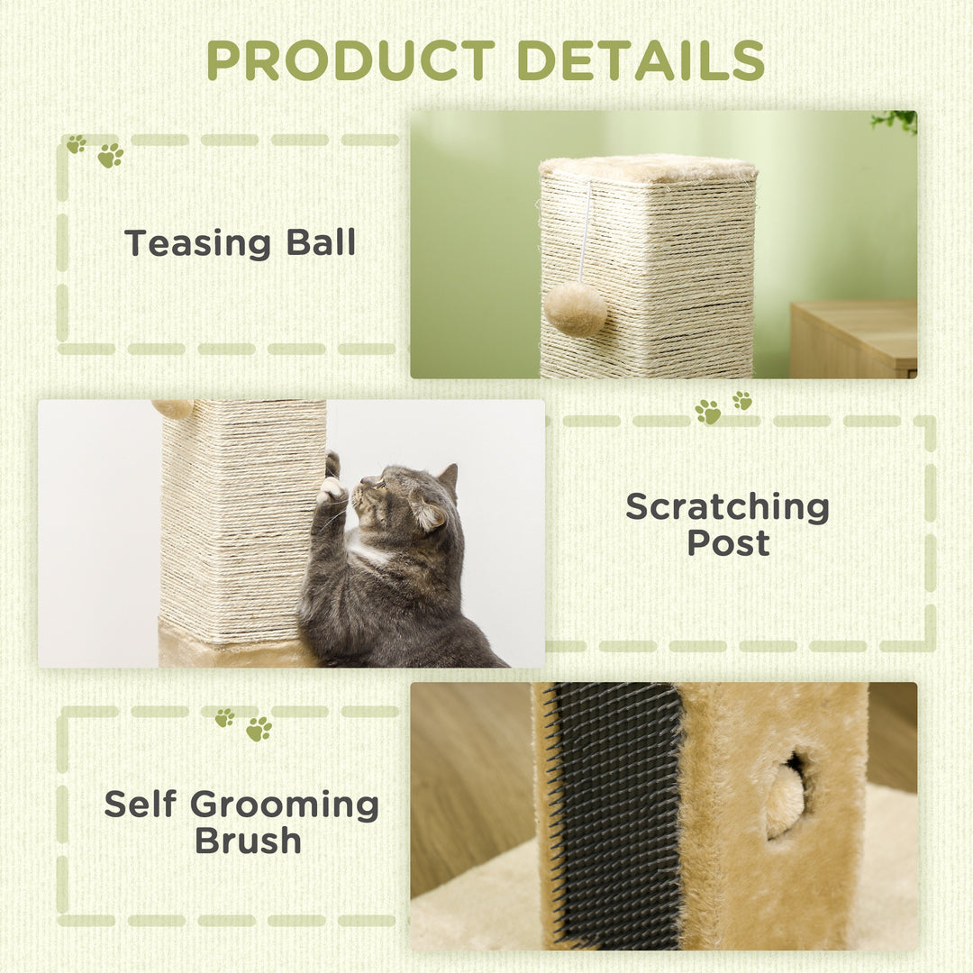 PawHut Interactive Cat Scratching Post, Jute Material with Carpet Base and Hanging Toy, Beige | Aosom UK