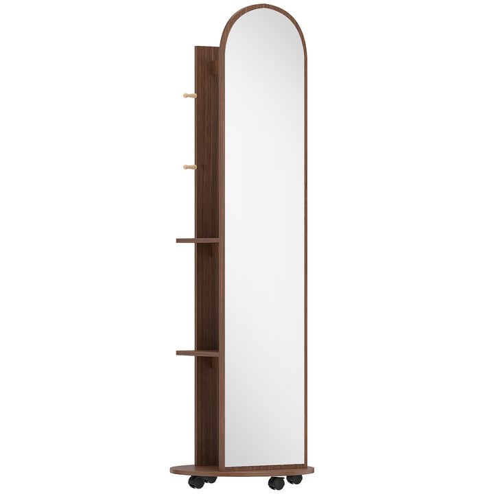 2-in-1 Full Length Mirror with Storage Shelves, Floor Mirror with 4 Wh