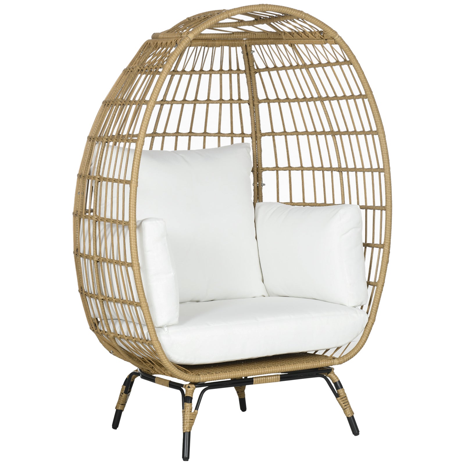 Rattan Egg Chair with Cushions and Pillows, Khaki
