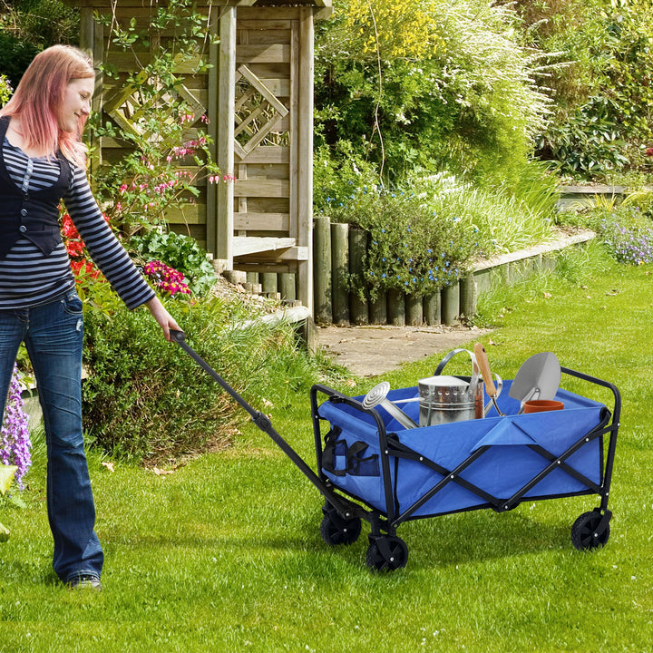 62L Festival Trolley on Wheels, Garden Folding Trolley Cart, 120kg Heavy Duty Collapsible Folding Wagon with Adjustable Handle and Carrying Bag for Beach, Camping, Festival