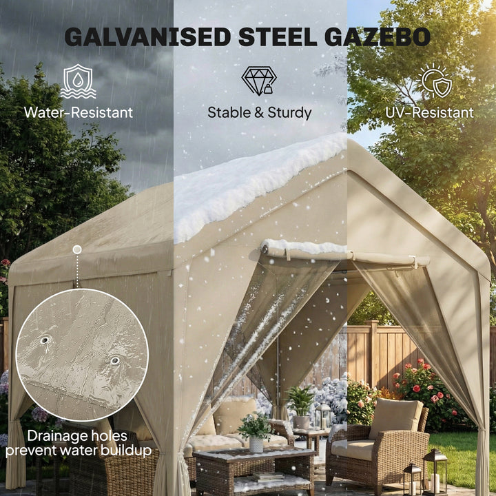 3 x 3 m Patio Gazebo with Netting &amp; Curtains, Outdoor Canopy Shelter w