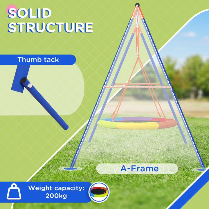 Metal Kids Swing Set Nest Swing Seat with A-Frame Structure for Outdoor Use - Multicoloured