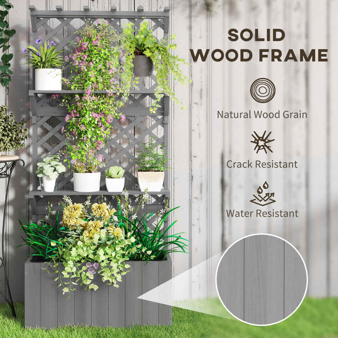 52L Wooden Planter, with Trellis and Shelves - Natural Finish