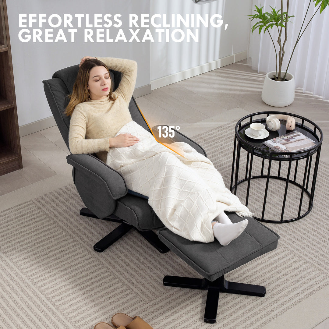 Rocker Swivel Recliner Chair with Footstool - Charcoal Grey Velvet