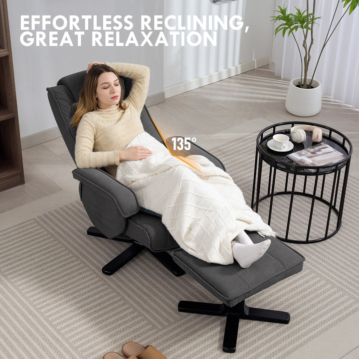 Rocker Swivel Recliner Chair with Footstool - Charcoal Grey Velvet