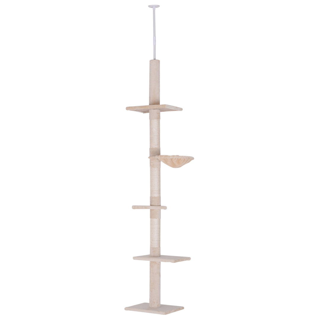 MCL Floor to Ceiling Cat Tree Height Adjustable 230-260cm, 5-Tier Cat Tower with Scratching Post, Hammock, Perches, Climbing Activity Centre for Indoor Kittens, Beige