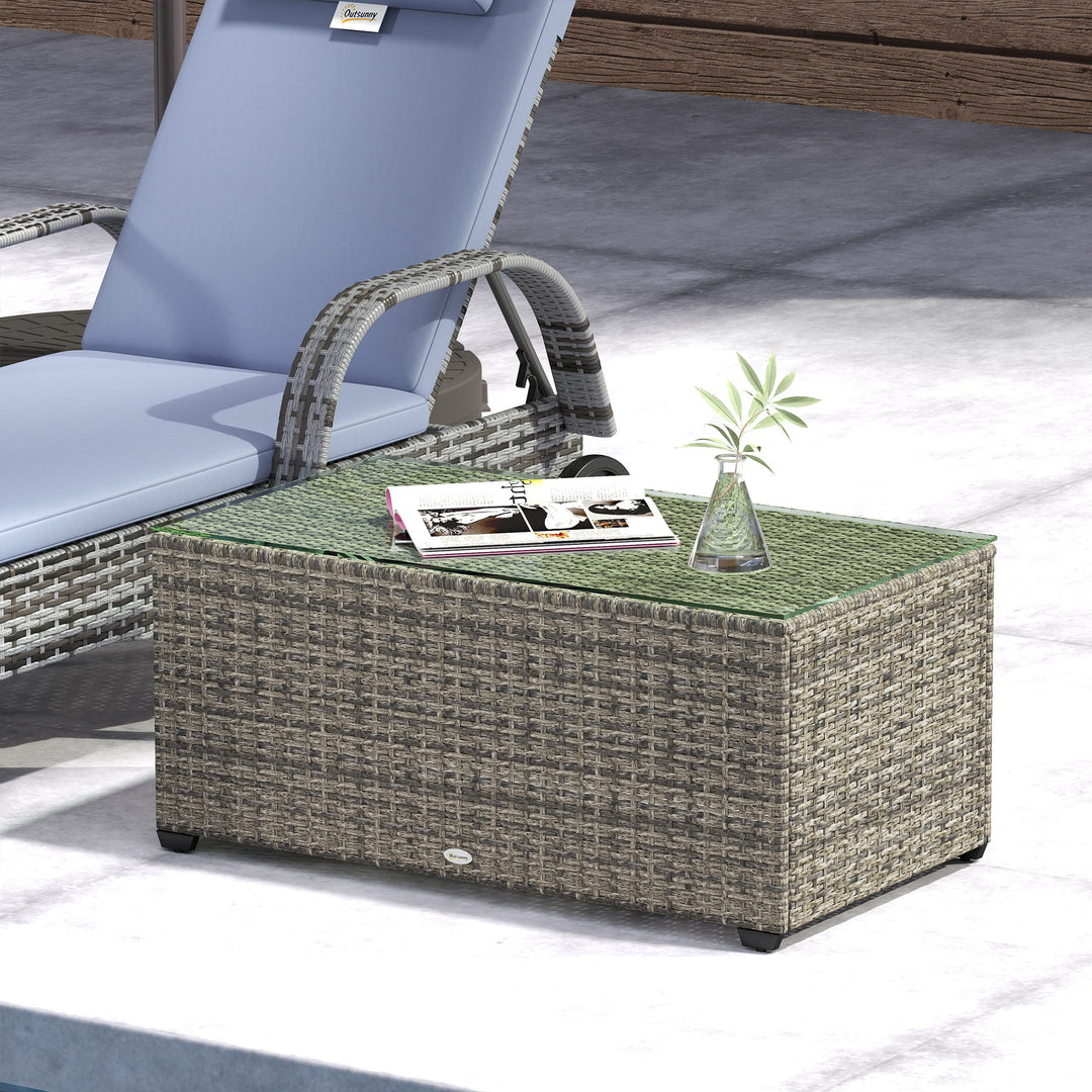 90 x 50cm Glass-Top Rattan Side Table - Dark Grey