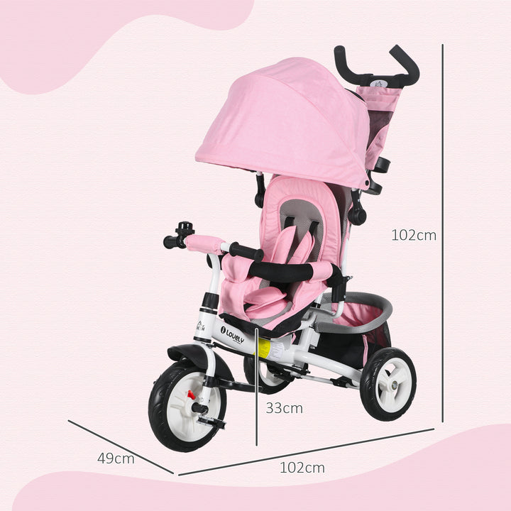 6 in 1 Kids Trike with Parent Handle, Canopy, 5-point Safety Belt, Storage, Footrest, Brake, for 1-5 Years, Pink