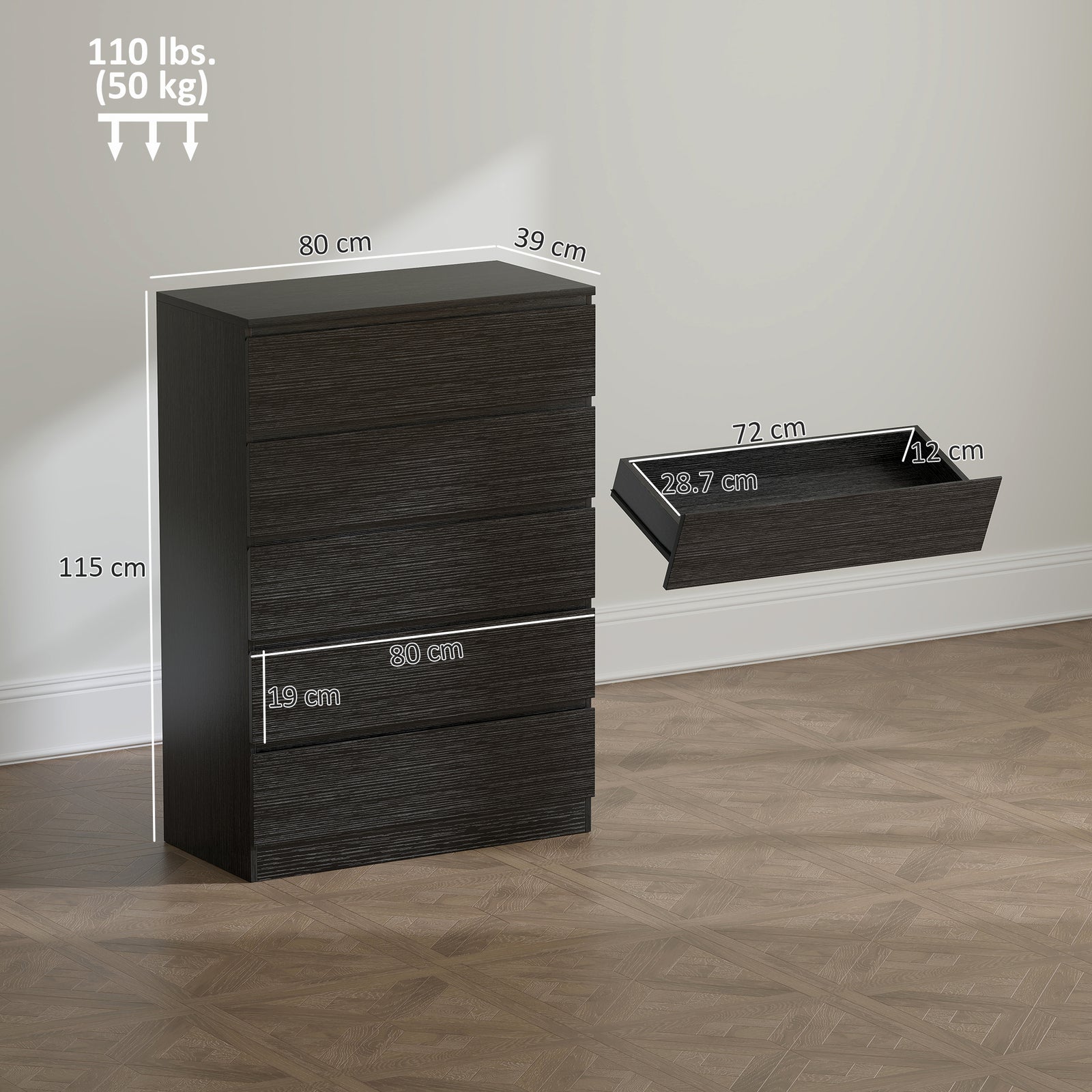 Chest of Drawers, 5 Drawer Dresser, Modern Storage Cabinet with 5 Draw