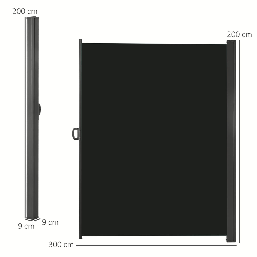 Retractable Sun Side Awning Screen Fence Patio Garden Wall Balcony Screening Panel Outdoor Blind Privacy Divider (3x2M, Black)