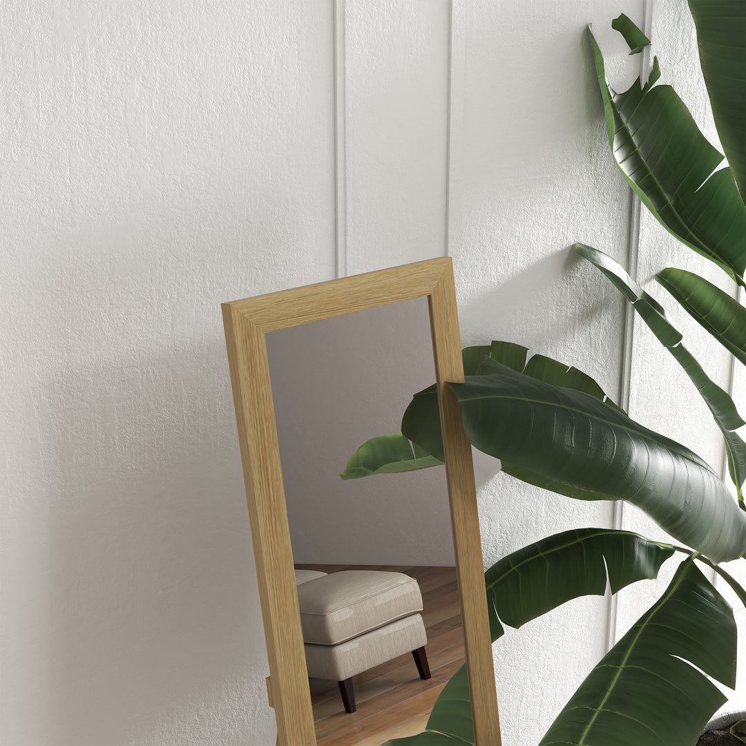 HOMCOM Full Length Wall Mirror w/ Anti-Slip Pads & Wood-Effect Frame for Bedroom, Hallway or Lounge, 155 x 40 cm, Natural | Aosom UK