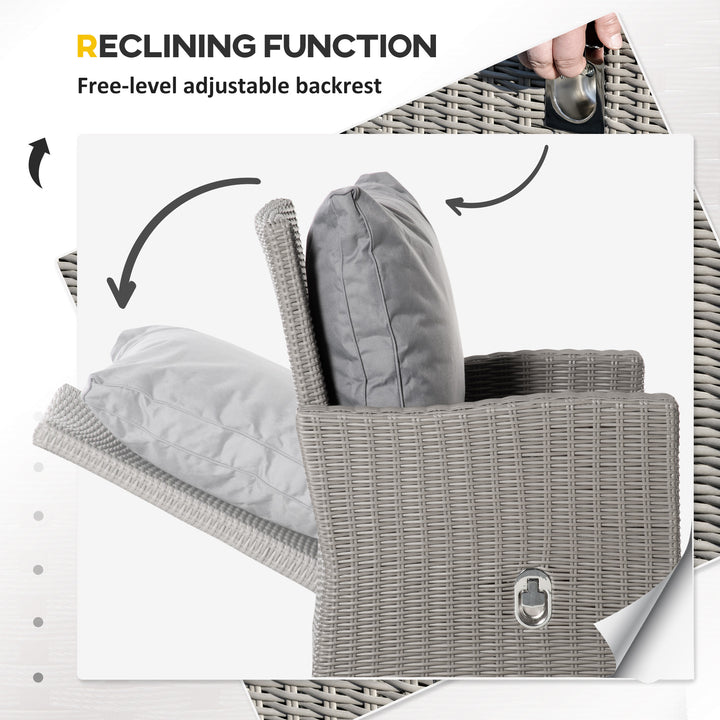 MCL 5 Pieces Outdoor PE Rattan Garden Furniture with Cushions, Patio Lounge Adjustable Backrest Chairs, Footstools and Cooler Bar Coffee Table & Cover, Grey